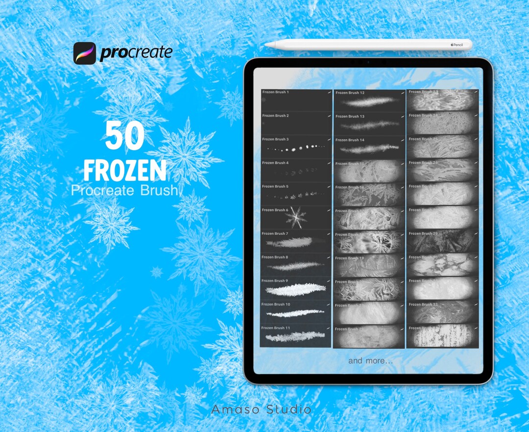 50 Frozen Procreate Brushes, Snowflake, Winter, Cold Brush (digital ...