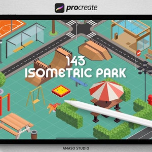 Park Isometric Procreate Stamp, Isometric Vector Illustration For Procreate