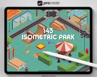 Park Isometric Procreate Stamp, Isometric Vector Illustration For Procreate