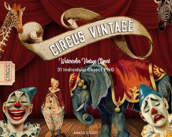 Vintage Circus Watercolor Clipart High Resolution PNGs