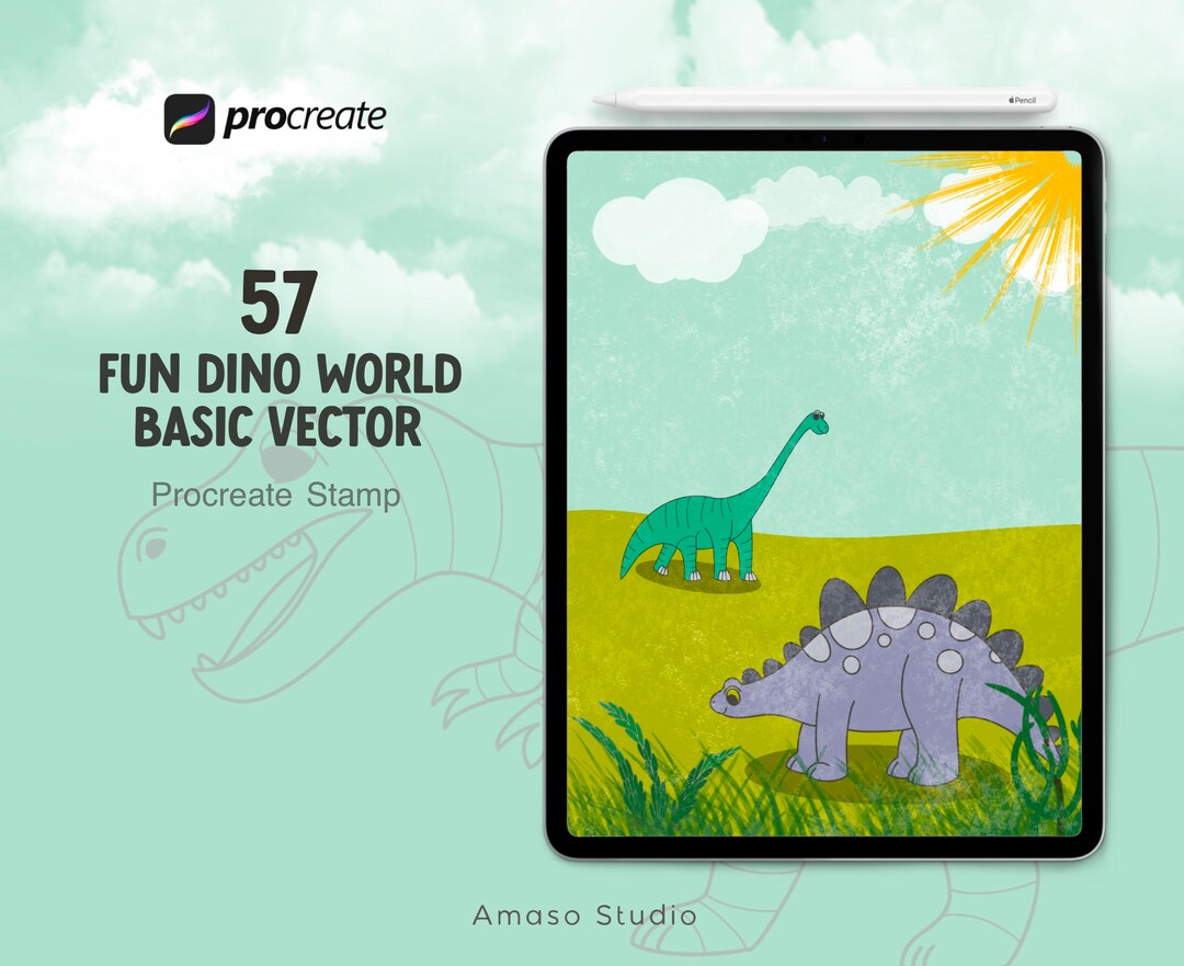 Cute Dino World Procreate Stamp, Jurrassic Park, Dinosaur Stamp, Wild ...