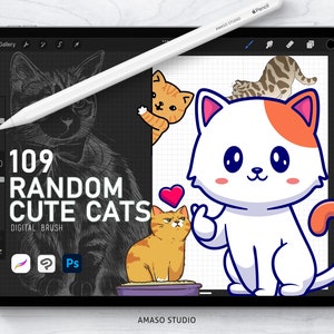 Random Cute Cat Set For Procreate, Photoshop and Clip Studio Paint