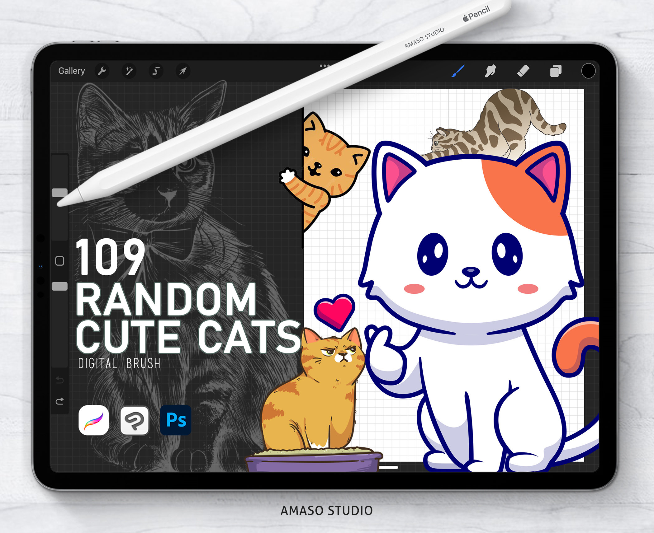 Random Cute Cat Set for Procreate, Photoshop and Clip Studio Paint - Etsy