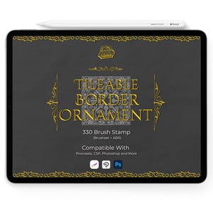 Ozdoba Tileable Border Stamps Procreate | Ręcznie rysowane pędzle dekoracyjne (do pobrania w wersji cyfrowej)