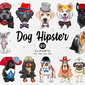 25 Dog Hipster SVG Clipart, Dog Lover Illustration