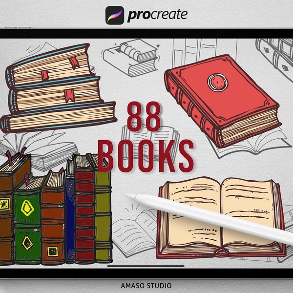 Books Procreate Stamp, Book Vector Illustration For Procreate