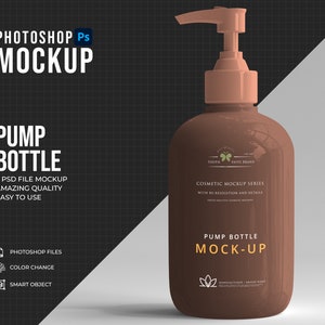 Maqueta de botella con bomba, maqueta de Photoshop súper fácil de editar