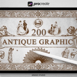 Antique Graphic Elements Procreate Stamps, Vintage Illustration Procreate
