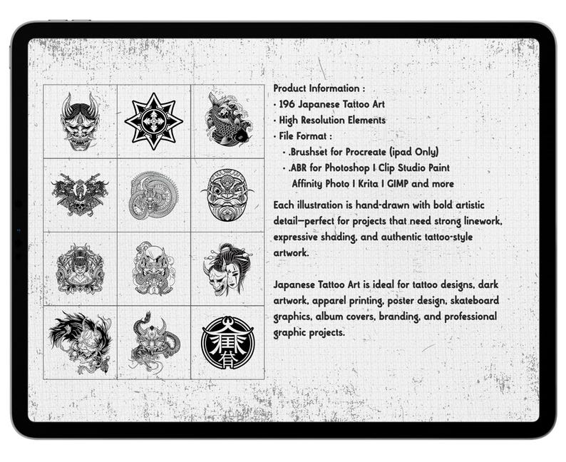Japanese Irezumi Tattoo Procreate Stamps | 190+ Traditional Koi Dragon ...