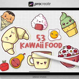 Kawaii Food Procreate Stamp, Kawaii Vector Illustration For Procreate