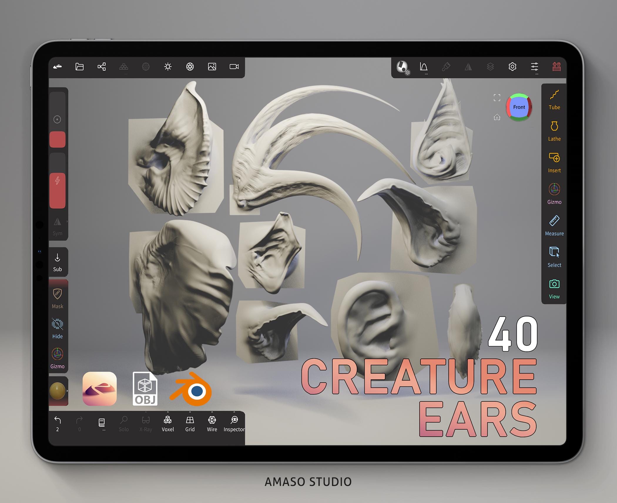 Creature Ears OBJ Pack – 40 High-Quality 3D Models for Nomad Sculpt, Blender & More