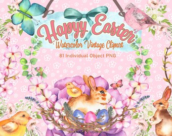 Happy Easter Watercolor Clipart High Resolution PNGs