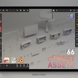 Street Assets Kitbash Pack – 66 OBJ Files | Urban 3D Models for Nomad Sculpt, Blender, ZBrush | Modular Street Environment Kit