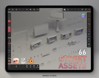 Kitbash-pakket Street Assets: 66 OBJ-bestanden | Urban 3D-modellen voor Nomad Sculpt, Blender, ZBrush | Modulaire straatomgevingskit