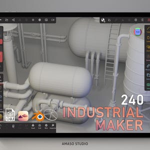 Industrial Kitbash Maker – 240 OBJ Files | 3D Mechanical, Pipes, Panels, Gears, and Factory Parts for Blender, Nomad Sculpt