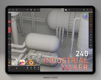 Industrial Kitbash Maker – 240 OBJ-bestanden | Mechanisch 3D, buizen, panelen, tandwielen en fabrieksonderdelen voor blender, Nomad Sculpt