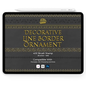 装飾ボーダー Procreate スタンプ | 400種類の手描き風ボーダーオーナメント | Photoshop Clip Studio Paint Affinity のデザイン要素