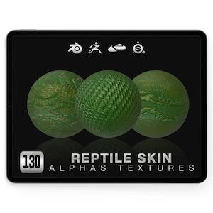 Reptile Creature Alphas for Nomad Sculpt Blender ZBrush | Scales Dragon Skin Brushes | 3D Fantasy Detail Pack PNG