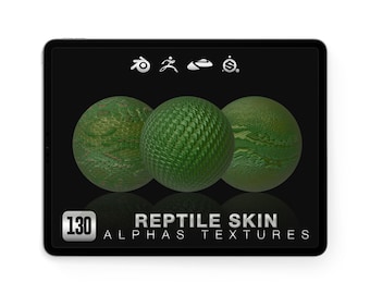 Alfas de criaturas reptiles para Nomad Sculpt Blender ZBrush / Pinceles de piel de dragón de escamas / Paquete de detalles de fantasía 3D PNG