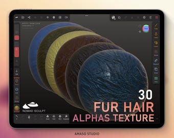 Fur Hair Alphas Texture Pack for Nomad Sculpt - High-Quality Alphas for 3D Modeling and Sculpting