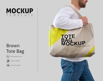 Modello di borsa tote in lino, modello di sacco in tela (PSD)