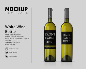 Maqueta de botella de vino blanco, Maqueta de etiqueta de botella de vino, Maqueta de Photoshop editable