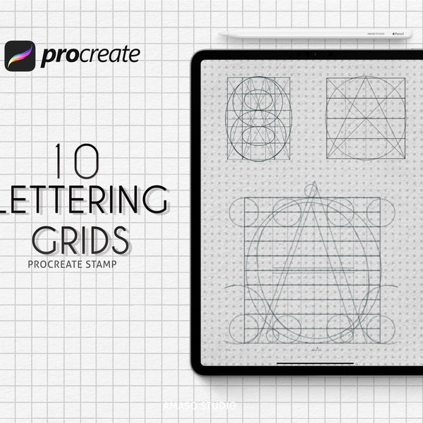 Lettering Grids Procreate, Procreate Grid Brushes, Grid Template, Lettering Guide, Brush Template