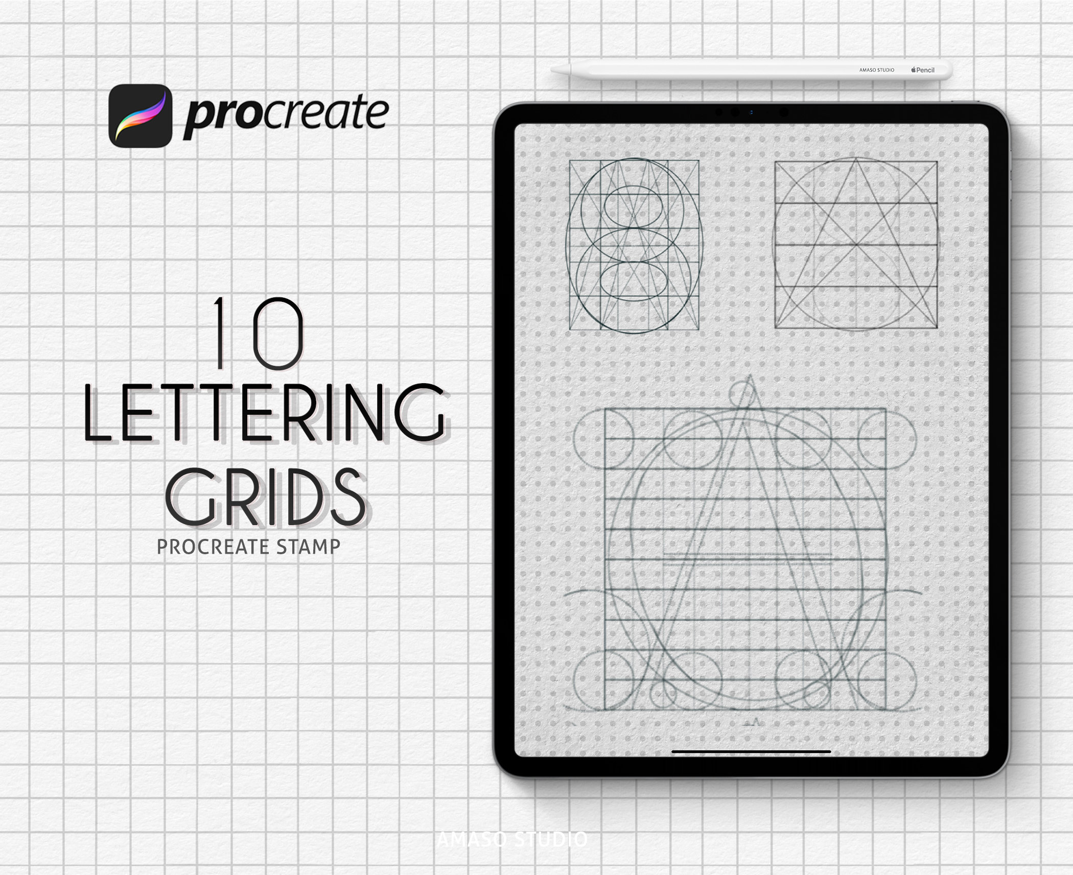 Procreate Lettering Grid Brushes & Templates – 10 Stamp Guides for Calligraphy Practice