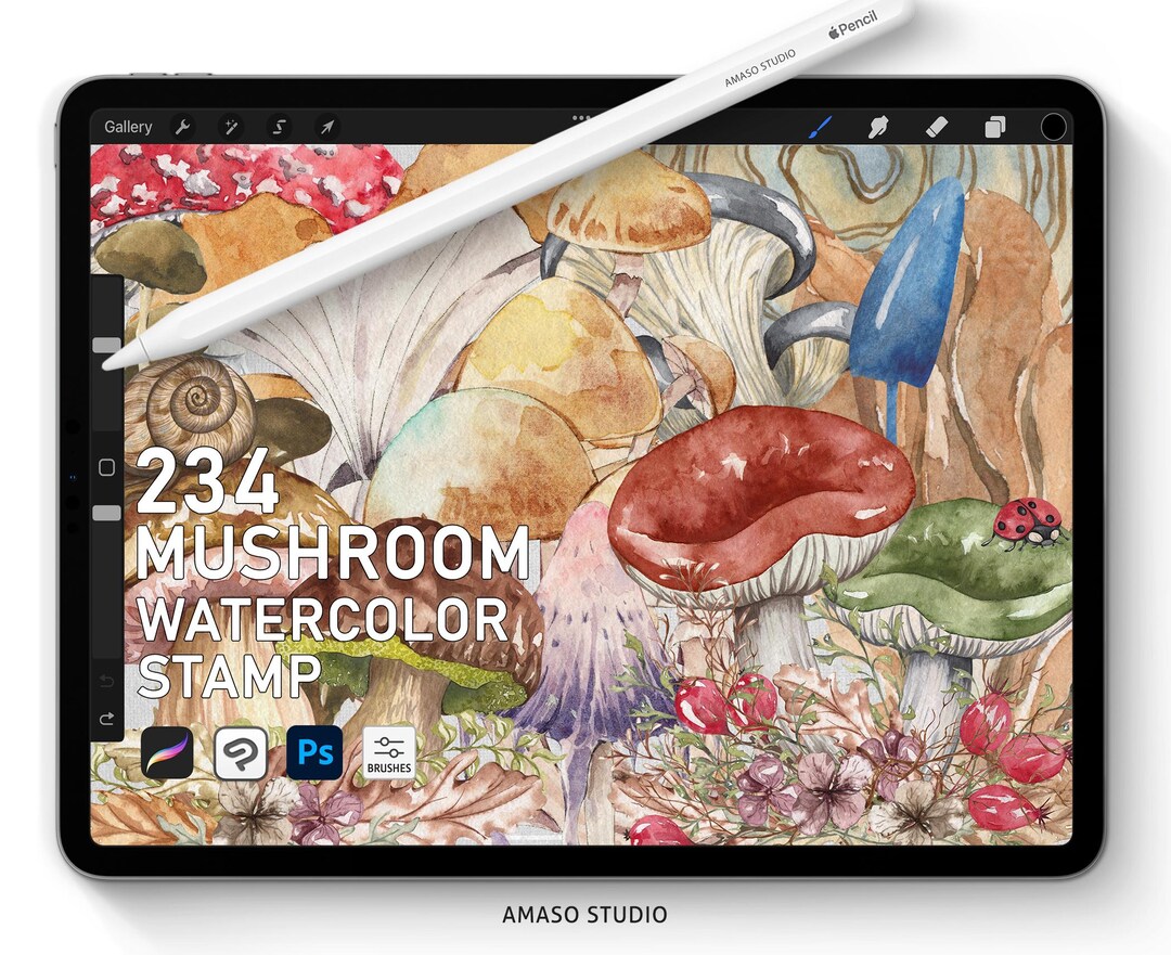 Mushroom Watercolor Stamp Brushes – 234 Hand-painted Fungi Stamps for ...