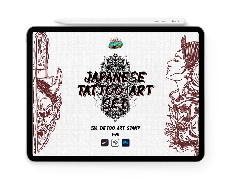 Japanese Irezumi Tattoo Procreate Stamps | 190+ Traditional Koi Dragon ...