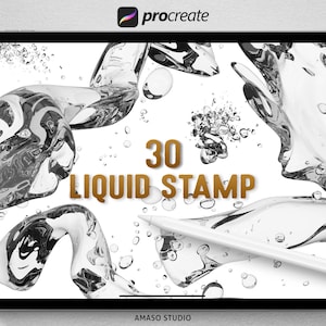 Liquid Procreate Stamp, Liquid Brush set, Procreate glossy liquid realistic Illustration