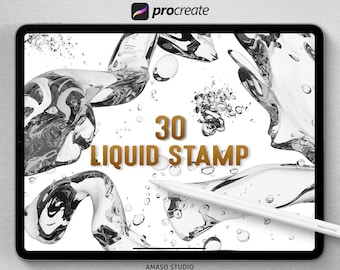Set di pennelli Procreate Liquid Stamp, illustrazione lucida (download digitale)