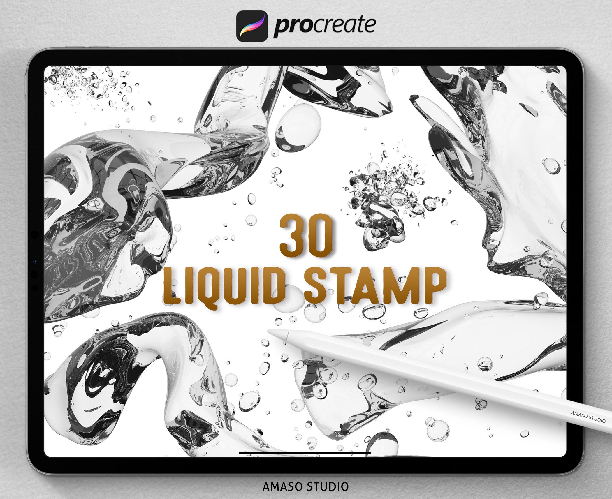 Liquid Procreate Stamp Brushes – Glossy Realistic Drips & Drops Brush Set