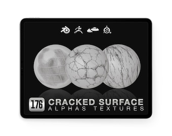 Gebarsten oppervlak-alfa's voor Nomad Sculpt Blender ZBrush | Schadedetailborstels | Gemalen betonnen muur | 3D-textuur, png