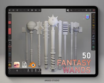 Fantasy Wands OBJ Pack: 50 magische toverstafmodellen voor Nomad Sculpt, Blender, ZBrush en 3D-artiesten