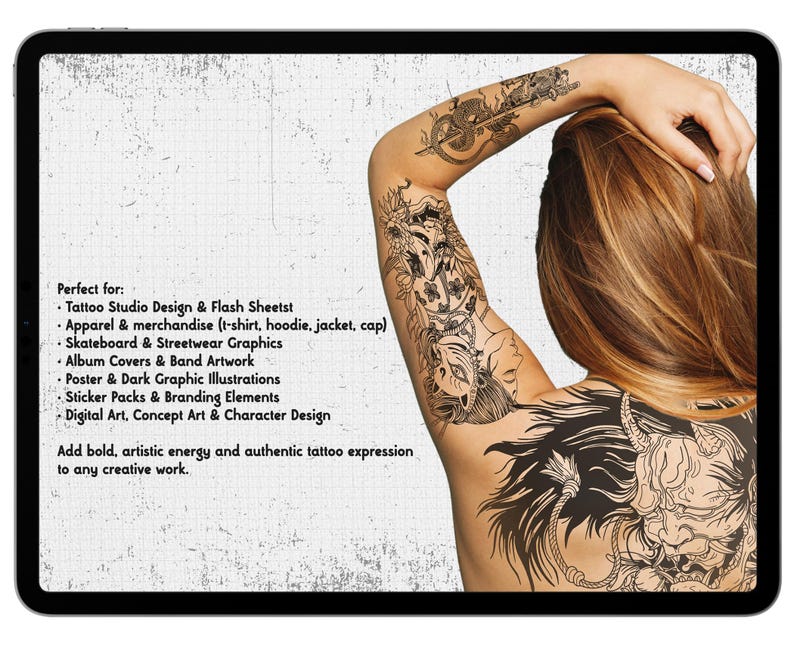 Japanese Irezumi Tattoo Procreate Stamps | 190+ Traditional Koi Dragon ...