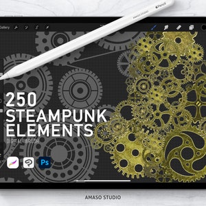 Steampunk-element för Procreate, Photoshop och Clip Studio Paint
