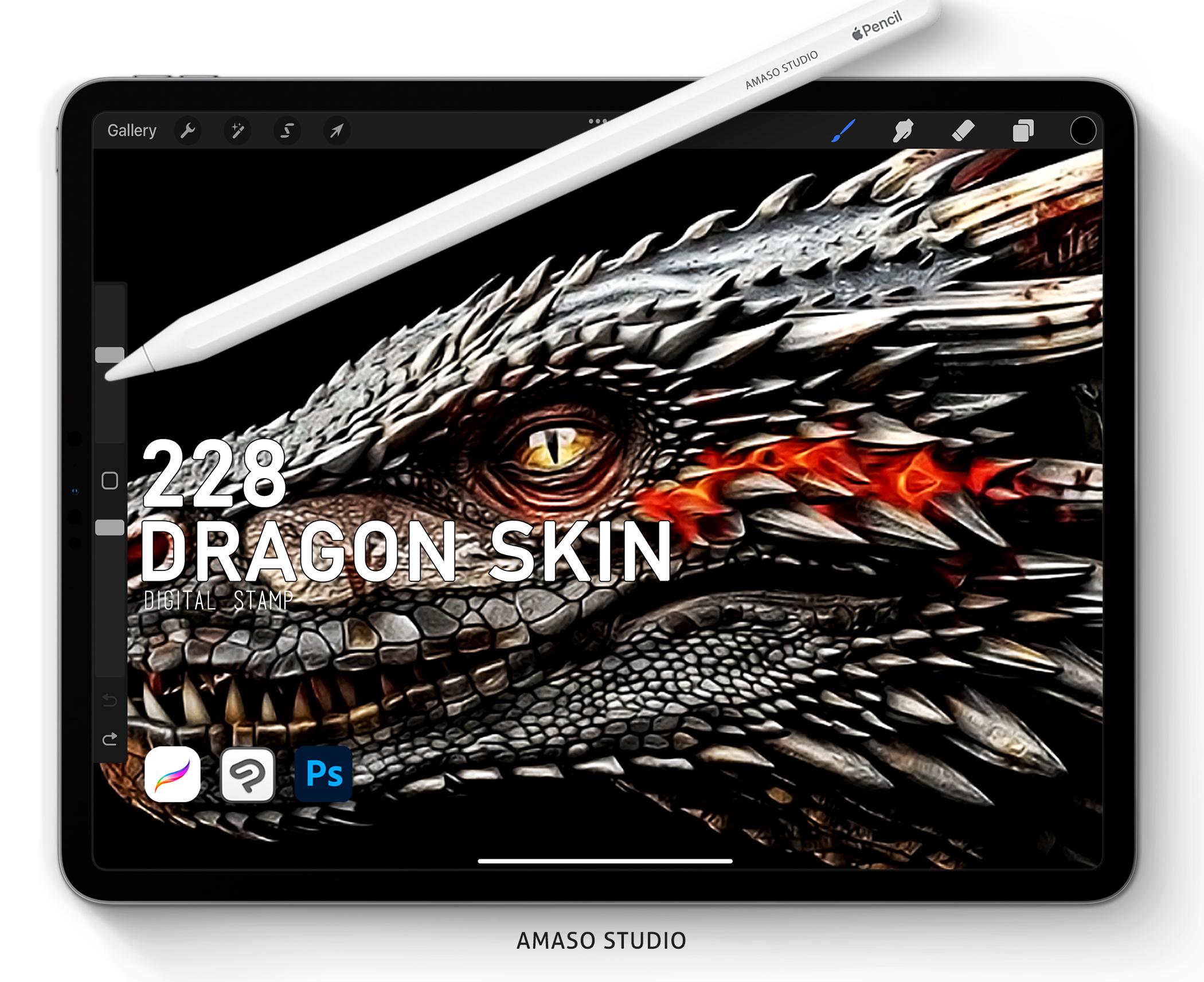 Dragon Skin Texture Stamp Brushes for Procreate, Photoshop & Clip Studio Paint - Image 1