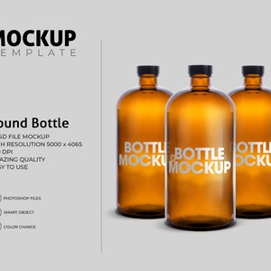 Round Bottle Mockup, Bottle Label Photoshop Mockup Editable