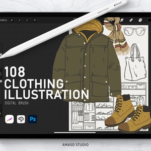 Clothing Illustration Hand Drawing Stamp for Procreate, Photoshop and Clip Studio Paint