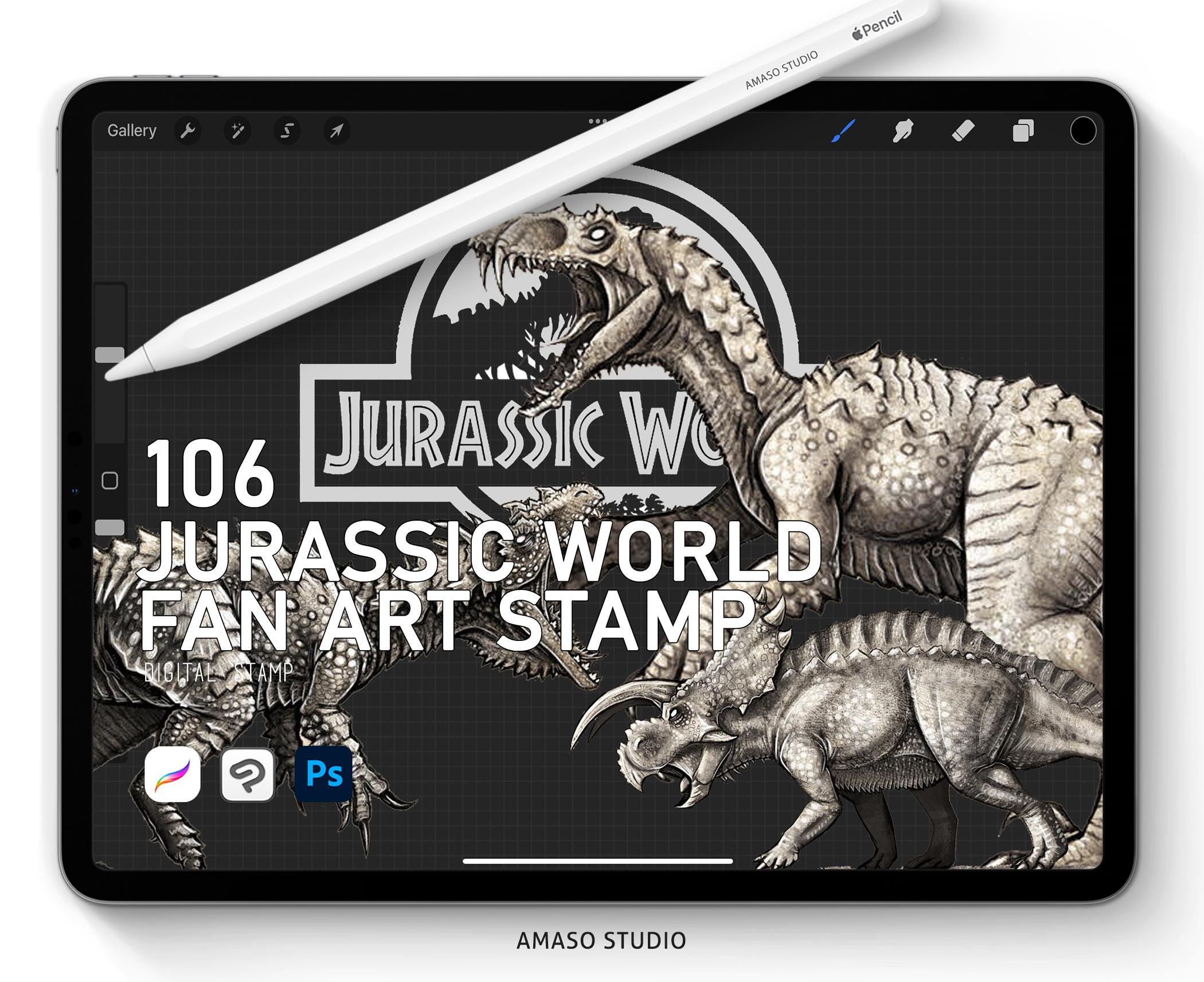 Jurassic World Fan Art Stamp for Procreate, Photoshop Brush and Clip ...