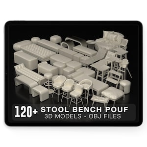 120+ Stool, Bench, Pouf & Ottoman 3D Models Pack OBJ Collection