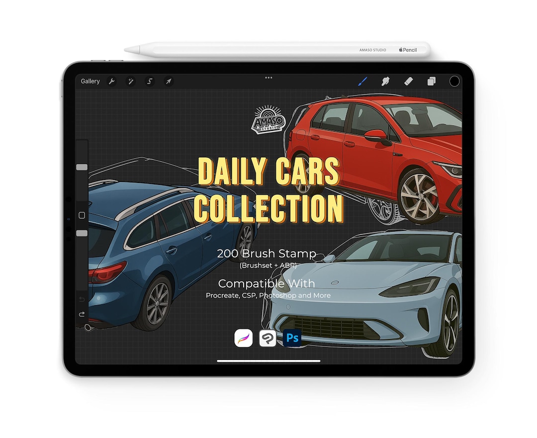 Procreate Car Course Daily Cars Stamps – 200 Procreate & Photoshop Brushes Stamps (.BRUSHSET ...