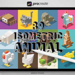 Animal Isometric Procreate Stamp, Isometric Vector Illustration For Procreate