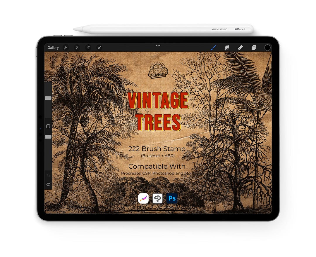 Vintage Forest Trees Stamp Brush for Procreate | Antique Botanical Art ...