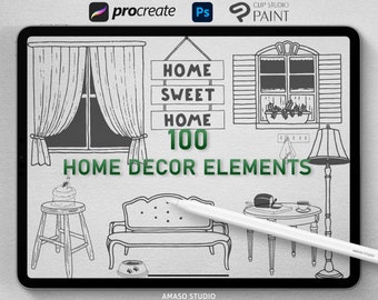 Home Decor Elements Brush Stamp fo Procreate, Photoshop and Clip Studio Paint