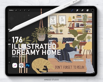 Illustriertes Dreamy Home Set für Procreate, Photoshop und Clip Studio Paint