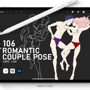 Procreate、Photoshop ブラシ、Clip Studio ペイント ブラシ用のロマンチックなカップルのポーズ スタンプ