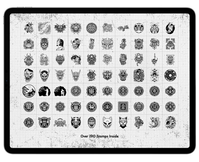Irezumi Tattoo Procreate Stamps | 196 Koi, Dragon, Wave Brushes ...