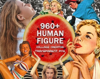 People Digital Collage Kit, Vintage Retro Characters, Transparent PNG Bundle (960+ Images)